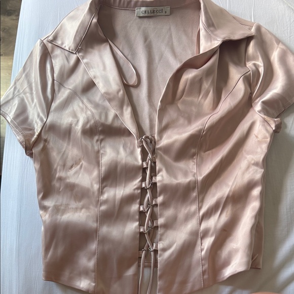 Pink Satin Lace-Up Top - Picture 1 of 1